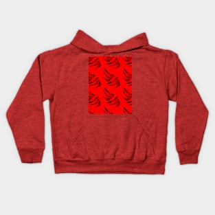 Black feathers on a red background, abstraction Kids Hoodie